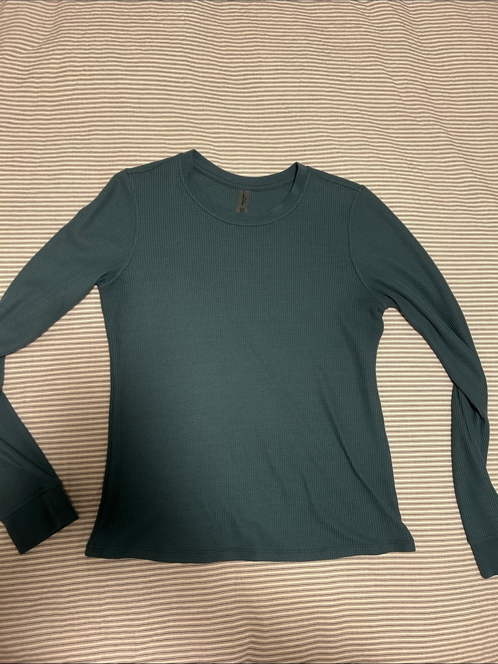 Long Sleeve Waffle Knit Top - Green/Teal